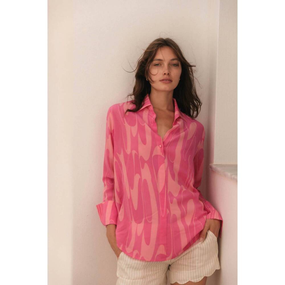 NEW CATHERINE GEE daria french cuff silk blouse in pink deco